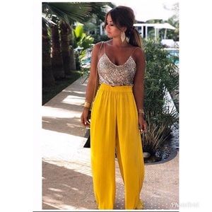 yellow flowy pants